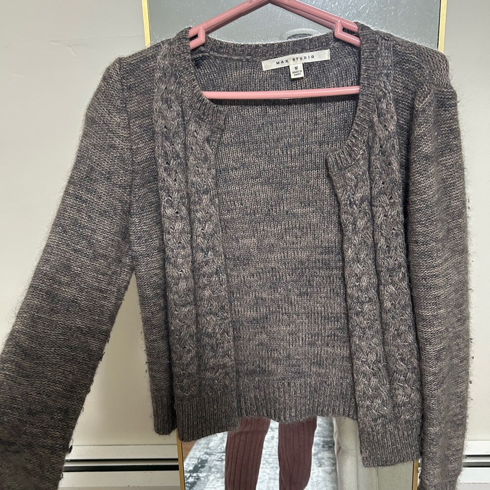 Max Studio Charcoal Cable Knit Cardigan